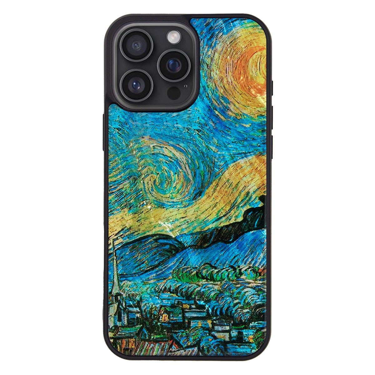[ iPhone 17 Pro Max 用] 天然貝ケース ゴッホ 名画シリーズ 夜のカフェテラス 星月夜 ひまわり for iPhone 16 Plus / 16 Pro Max