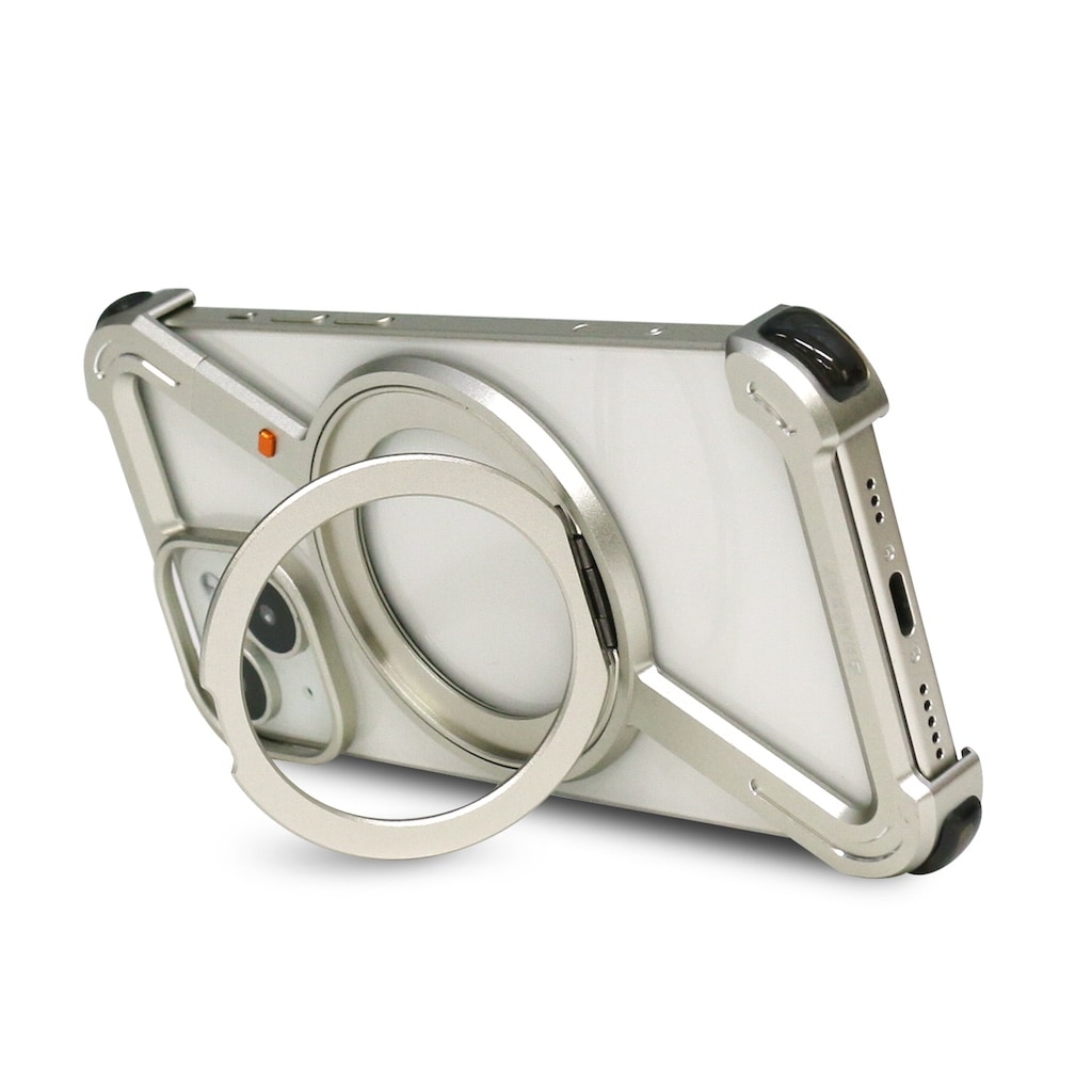 [iPhone 16 / 16 Pro / 16 Pro Max 用] 360 RingStand アルミ・シルバー（リングスタンド）ケース for iPhone 16 / 15 シリーズ ]
