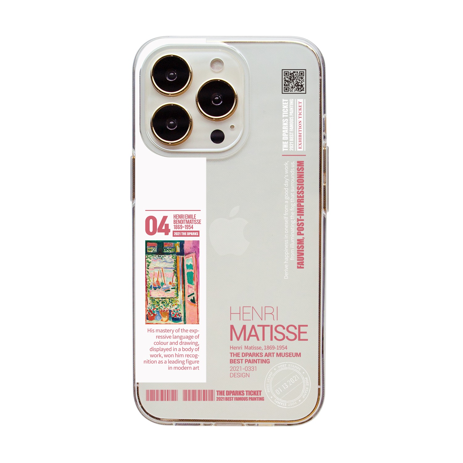 Dparks [ iPhone 14 / 14 Pro ] ソフトクリアケース 名画 モネ ゴッホ クリムト マティス 美術館 チケット風