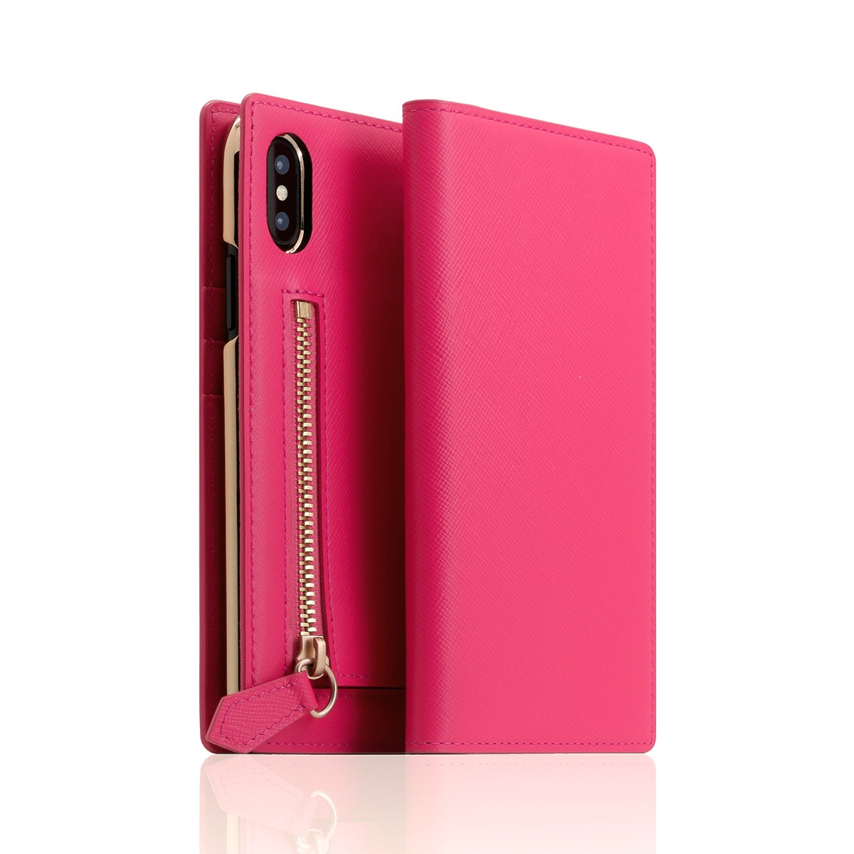 【iPhone XS / X ケース】 SLG Design Saffiano Zipper Case （サフィアーノジッパーケース） 【手帳型 / 本革】