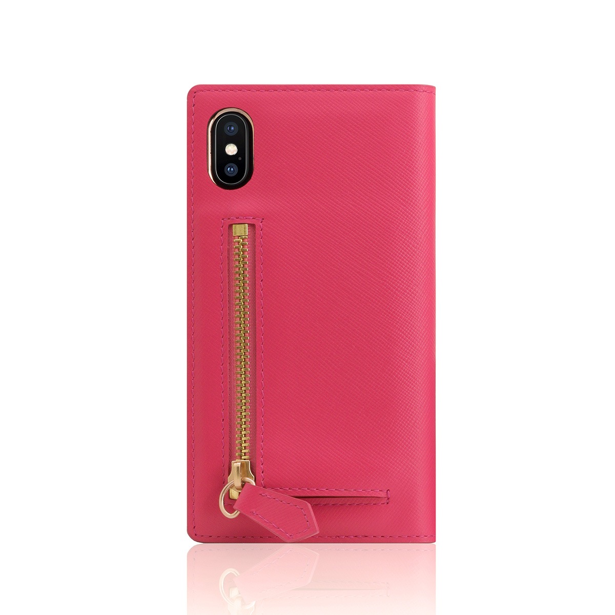 【iPhone XS / X ケース】 SLG Design Saffiano Zipper Case （サフィアーノジッパーケース） 【手帳型 / 本革】