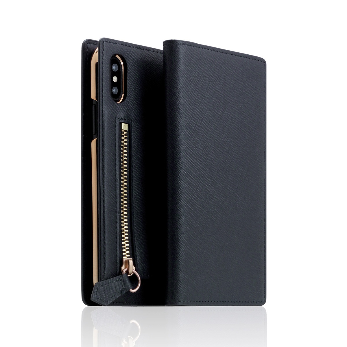 【iPhone XS / X ケース】 SLG Design Saffiano Zipper Case （サフィアーノジッパーケース） 【手帳型 / 本革】