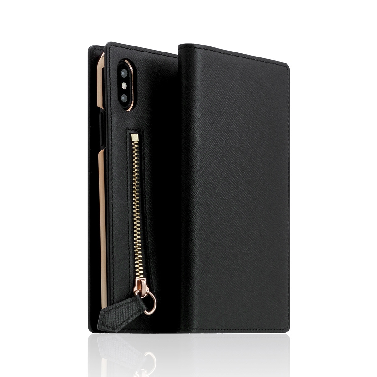 【iPhone XS / X ケース】 SLG Design Saffiano Zipper Case （サフィアーノジッパーケース） 【手帳型 / 本革】