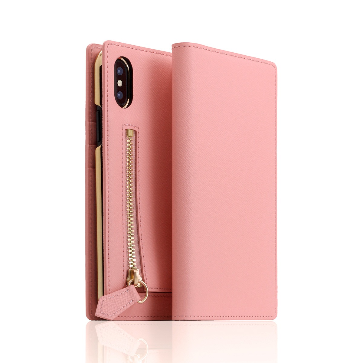 【iPhone XS / X ケース】 SLG Design Saffiano Zipper Case （サフィアーノジッパーケース） 【手帳型 / 本革】