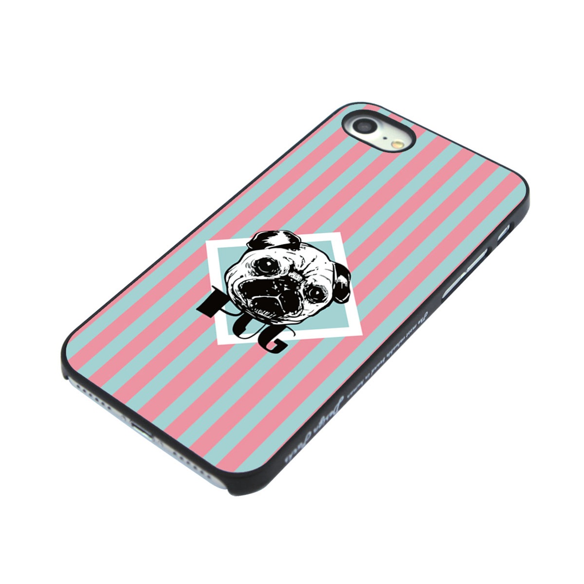 【iPhone SE 第2世代 (SE2) / 8 / 7 ケース】Dparks ブラックケース ストライプ＆ドッグ【パグ / ブルドッグ】