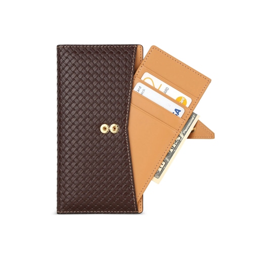 スマホケース 手帳型 スライド式 多機種対応 マルチケース Design Skin WEAVING LEATHER CASE（デザインスキン ウェービングレザーケース） 本革 取り外しできるにカードウォレット付き  Lサイズ