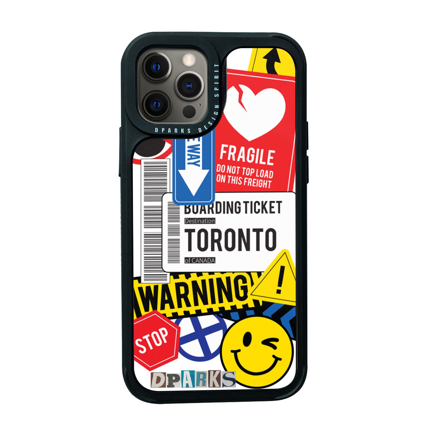 iPhone 12 mini / iPhone 12 Pro / 12  対応 ケース Dparks BLACK COVER TAG STICKER 背面カバー型 [ 画面・カメラ保護設計 四隅のクッションが衝撃吸収 ]