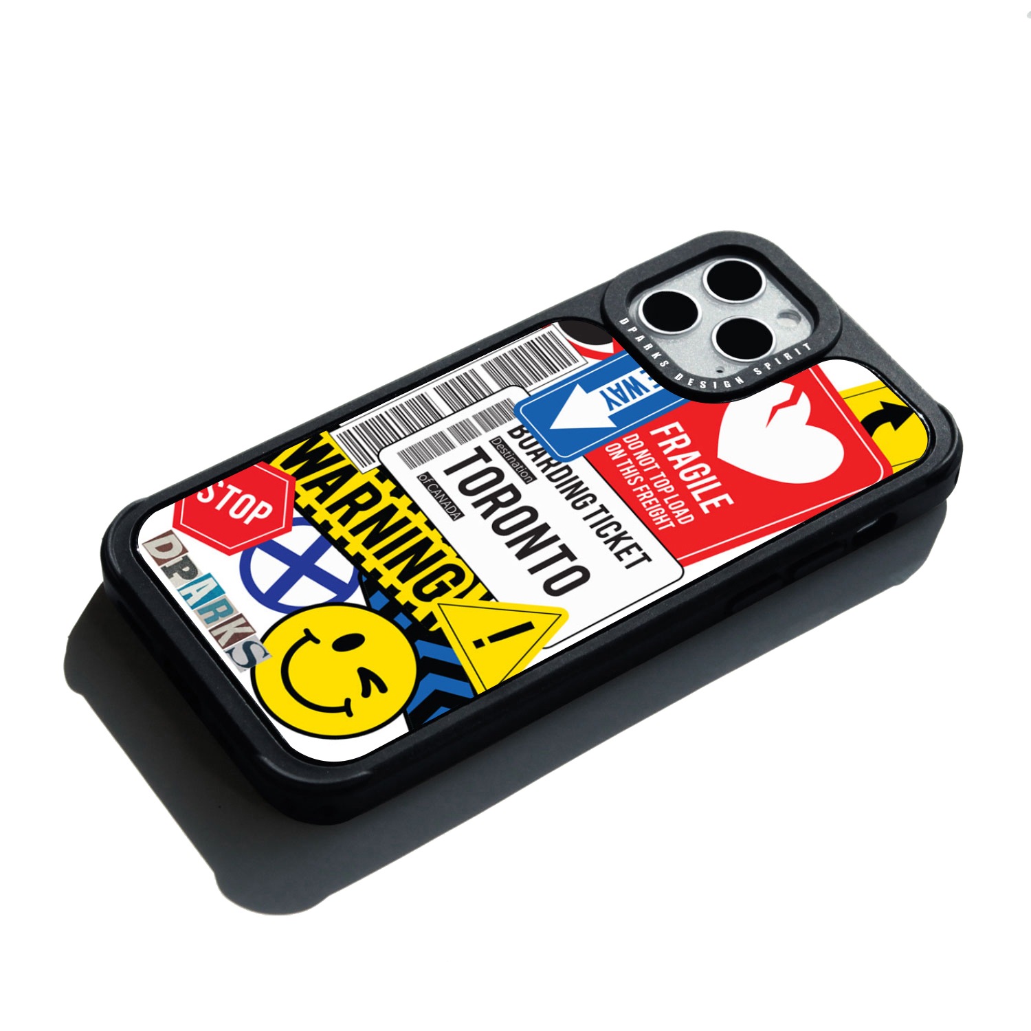 iPhone 12 mini / iPhone 12 Pro / 12  対応 ケース Dparks BLACK COVER TAG STICKER 背面カバー型 [ 画面・カメラ保護設計 四隅のクッションが衝撃吸収 ]