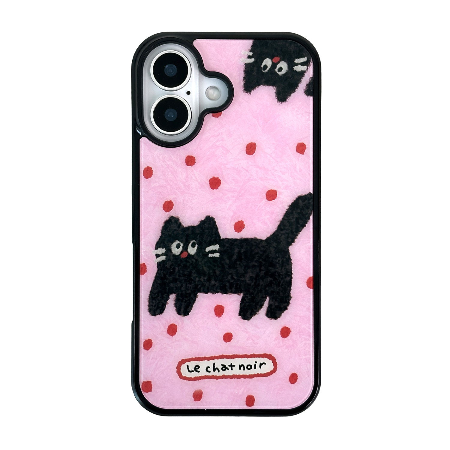 [ iPhone 17 / 17 Pro / 17e / 16e 用] ふわふわ 黒ねこ MagSafe対応 グロッシーケース