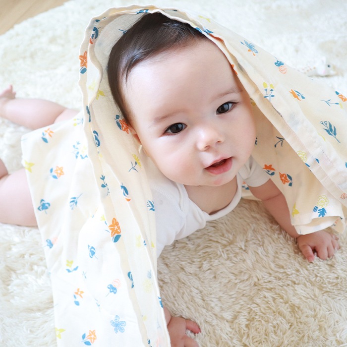 【70㎝×100㎝】ブランケット　おくるみ　大判　マルチカバー　花柄　【ソーダ】 70㎝×100㎝】ブランケット おくるみ 大判 マルチカバー 花柄