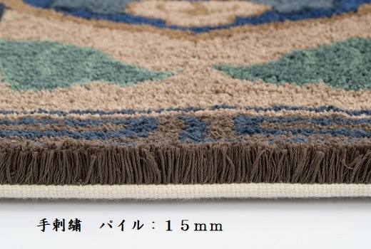 [広物]兜唐花縁二重雷文/中藍地灰地茶