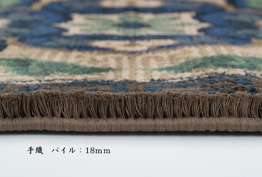 兜唐花紗綾形地縁雷文/中藍地灰地茶