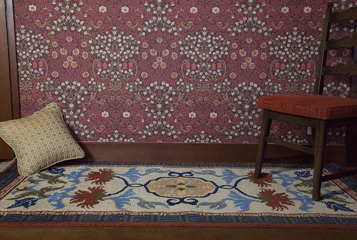 唐草芍薬文縁二重雷文/灰地緑