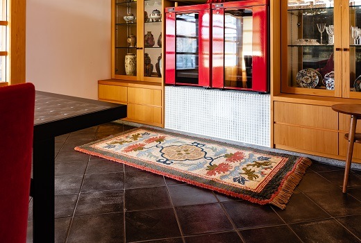 唐草芍薬文縁二重雷文/灰地緑