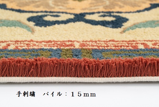 唐草芍薬文縁二重雷文/灰地緑