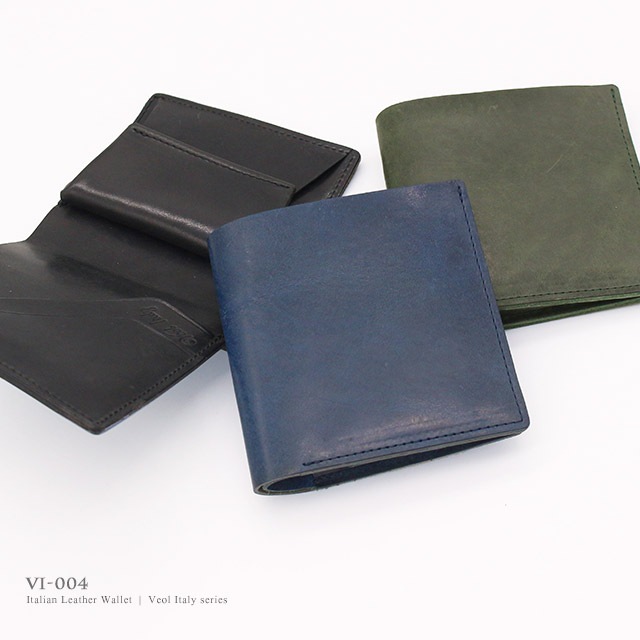 VEOL/ヴェオル】イタリアンレザーの二つ折り財布 メンズ 本革［vi-401］