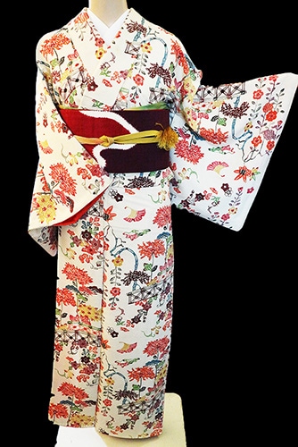 正絹紬「紅型 四季草花」 | 種類から探す,紬 | きものサロンながしまR&C