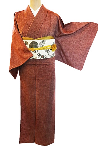 長井紬 紬反物と八掛のセット 紅花 珈琲紬 鬱陶しい