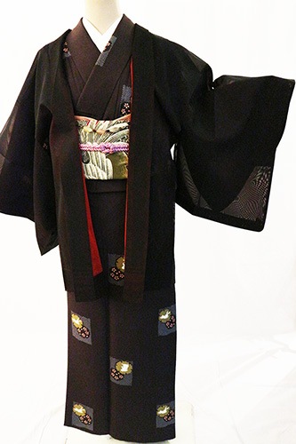 裄67 夏着物 正絹 紗織 しあわせガード加工 ストライプ 着物 U