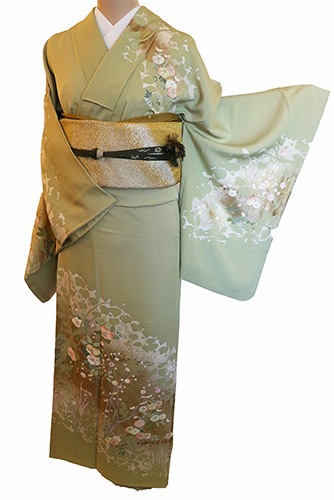 訪問着 金駒刺繍 金彩 菊 牡丹 梅 椿 鉄線 パープル 着物 092w d