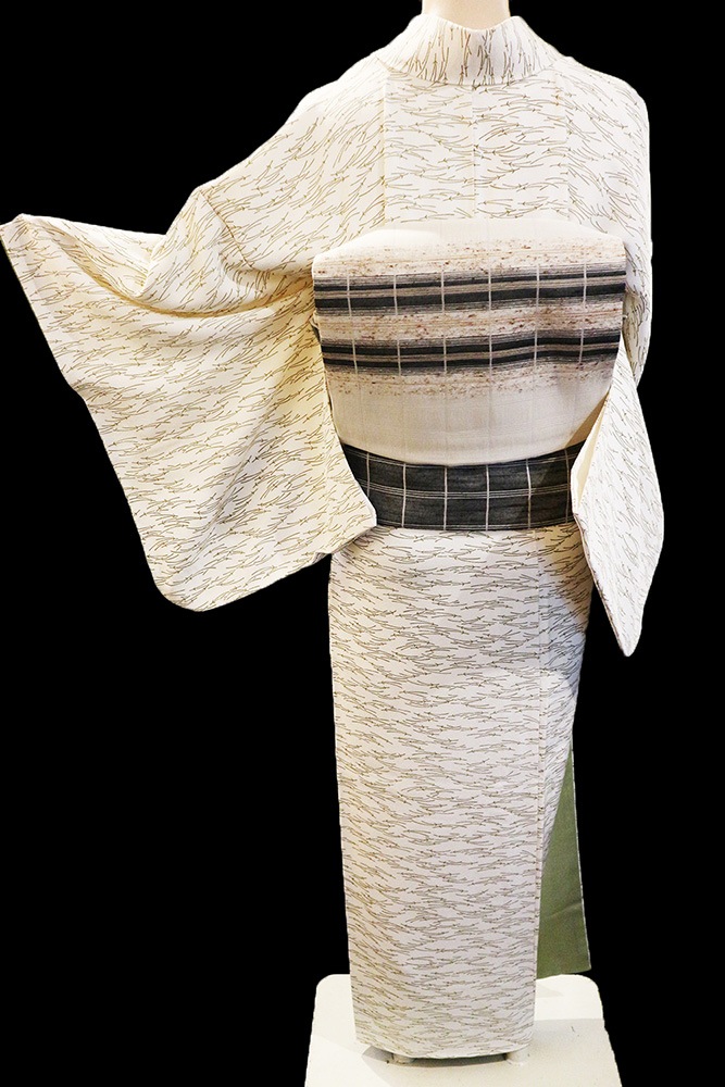 シ*ン様 正絹小紋縮緬松葉市松金彩小紋お仕立て上がり 江戸小紋』市松（錐彫中柄） 橙色