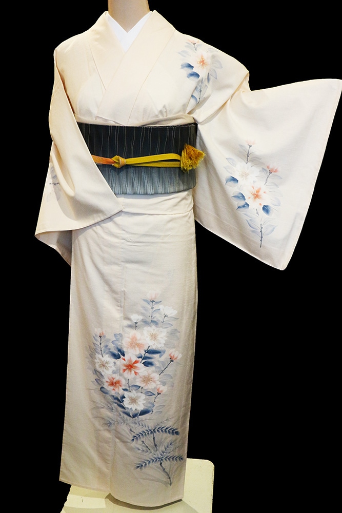 正絹単衣紬訪問着「友禅 山茶花」 | 種類から探す,訪問着