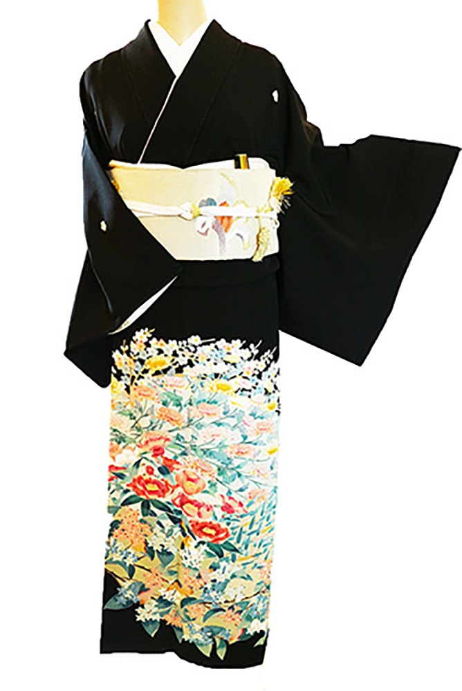 黒留袖 作家物 美しい友禅 四季の花模様 KK-1856 黒留袖 作家物 美しい友禅 四季の花模様 KK-1856