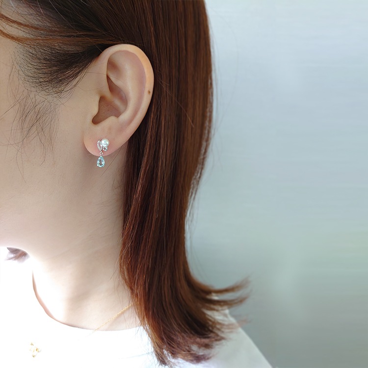 楽天市場】アクアマリン パール ピアス ブルートパーズ K10 10金