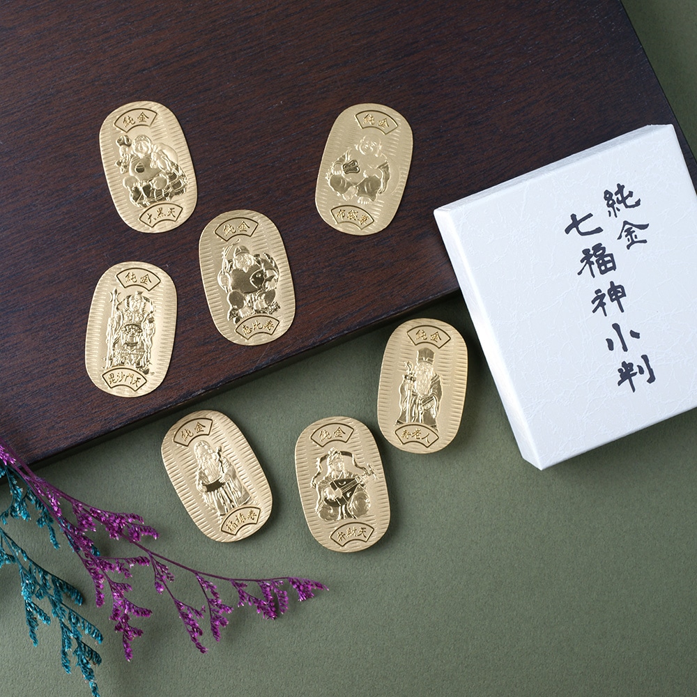 純銀二福神像 純金小判] 七福神 毘沙門天 小判 24金 10g JKBSH BS010 (31×49mm