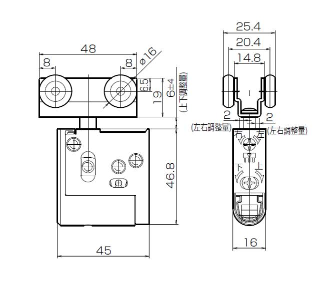 引き戸用 上吊戸車Ⅱ NH-074 | ドア金物,内装ドア用,引戸用 | 通販建材.com