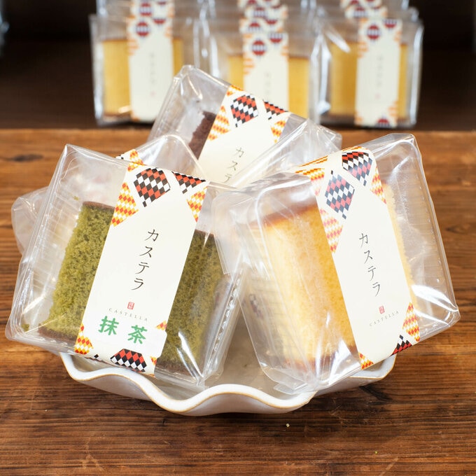 カットカステラ詰め合わせ 6個入 化粧箱 プレーン・落花生・紅茶・抹茶・チョコ・えごままたは季節限定カステラ各1