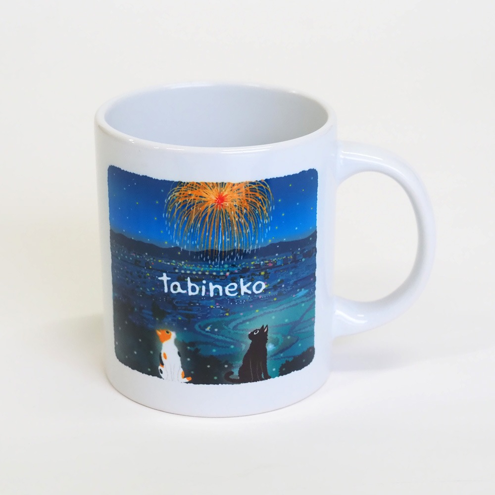 【たびねこ】 緑色の風と打ち上げ花火マグカップ