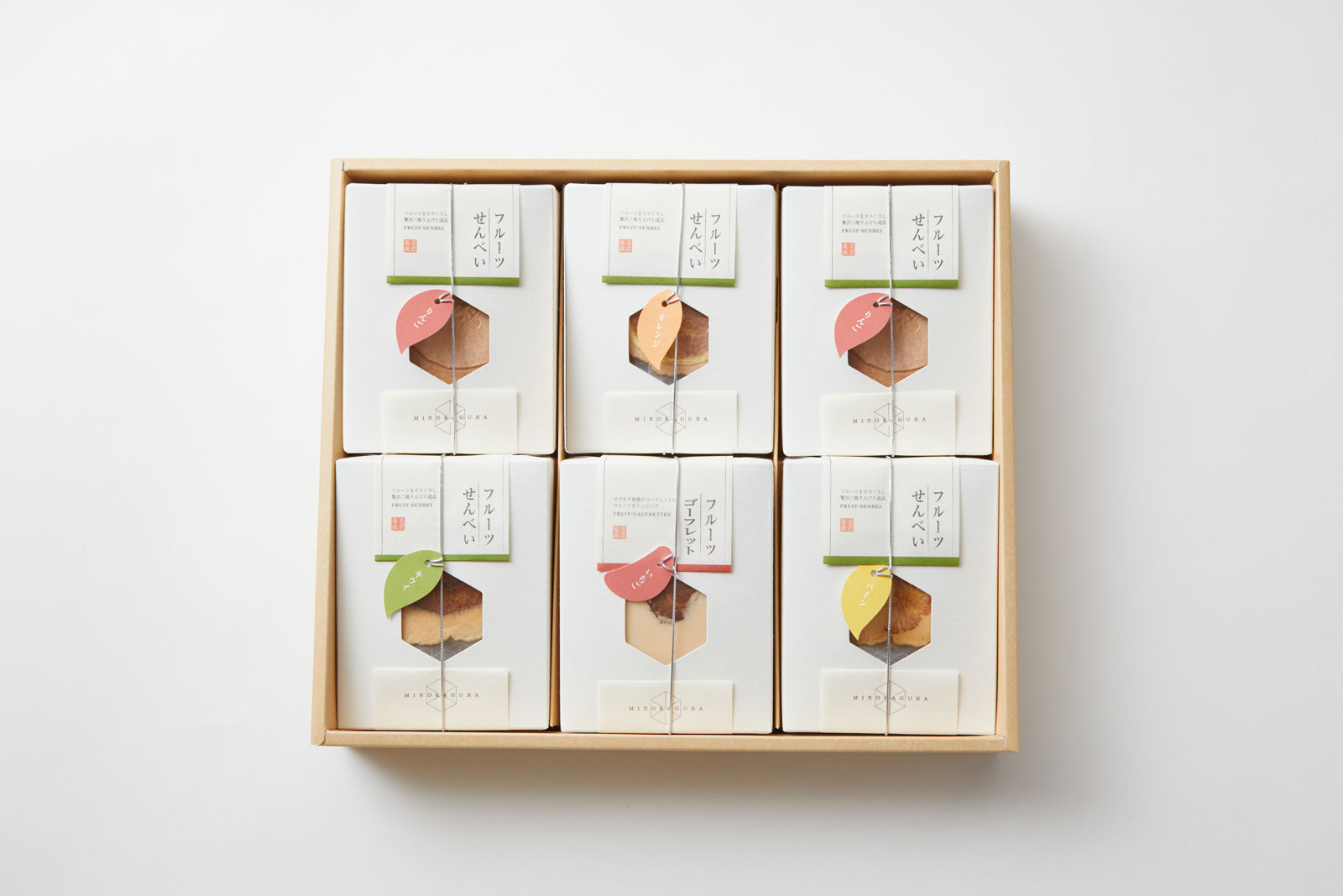 【美濃菓蔵6種入り:34枚】スライスフルーツを載せたはさみ焼きせんべい、フルーツゴーフレット、詰め合わせ