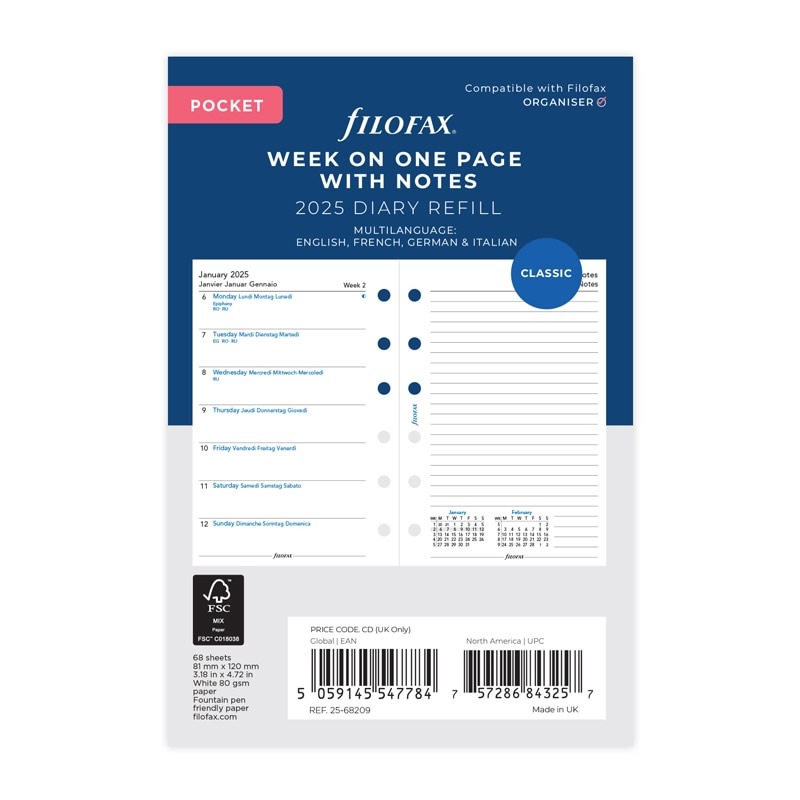 FILOFAX 2025年 システム手帳リフィル ミニ6穴 見開き1週間＆片面メモ