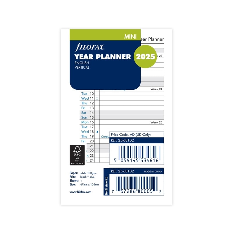 FILOFAX 2025年 システム手帳リフィル M5 バーチカルイヤープランナー