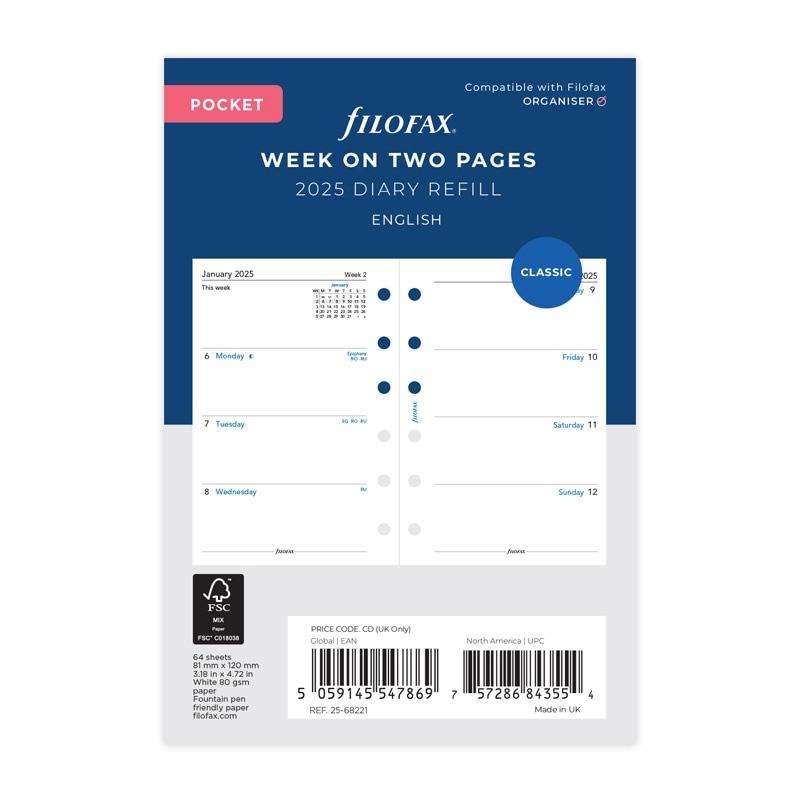 FILOFAX 2025年 システム手帳リフィル ミニ6穴 見開き1週間 月