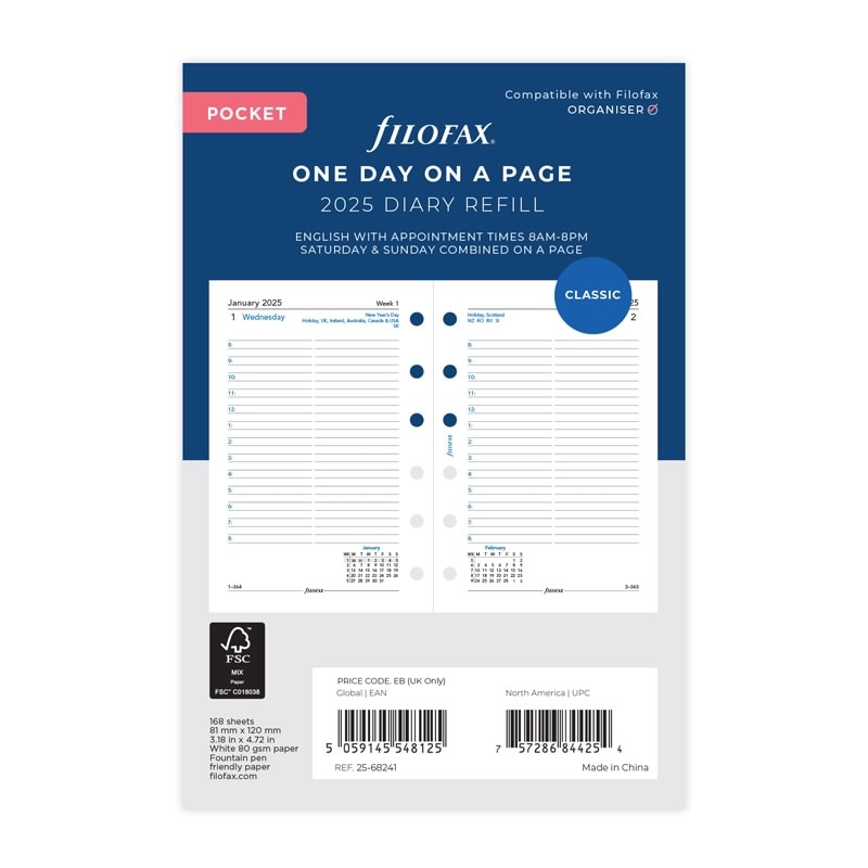FILOFAX 2025年 システム手帳リフィル ミニ6穴 デイリー 25-68241