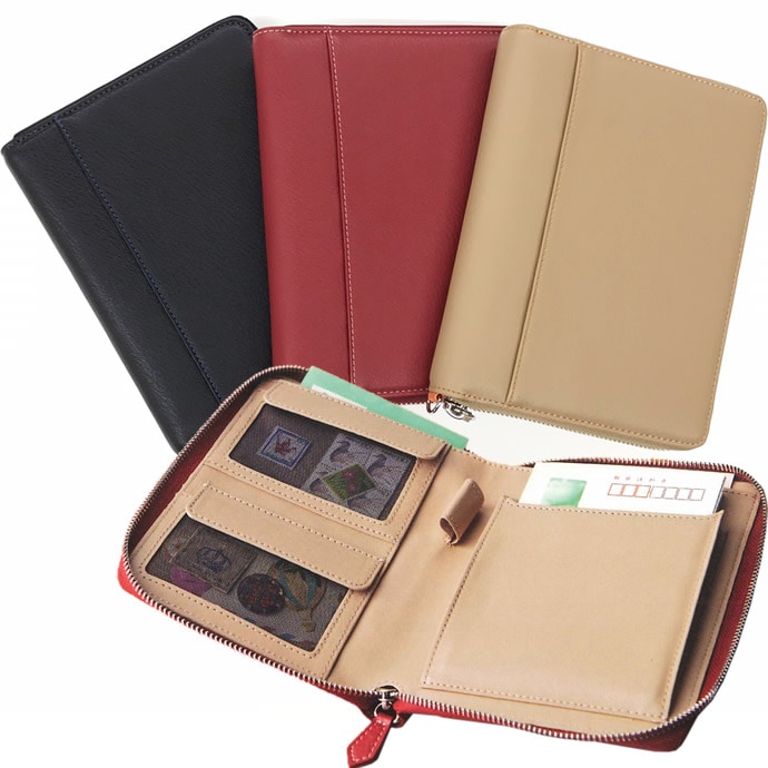 数量限定】筆まめさんのはがきケース 合皮製 ブラック/レッド/ベージュ