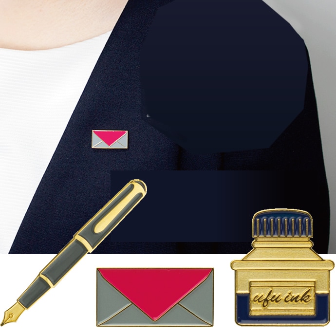 ピンブローチ おしゃれで高品質 +lab 「うふっ」となる文具柄 万年筆