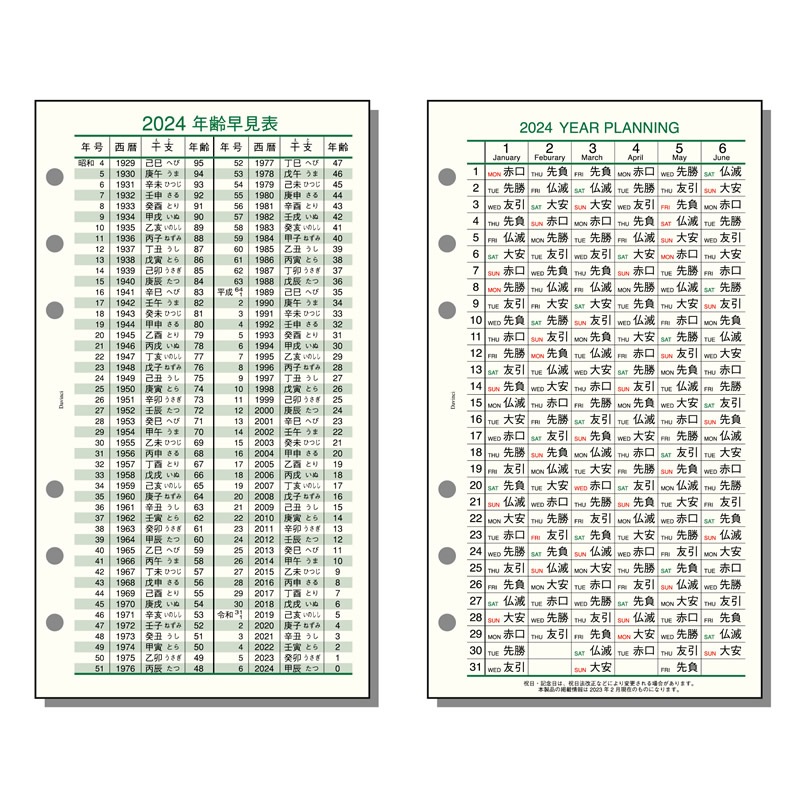 ダヴィンチ リフィル 2024年 聖書（バイブル）サイズ 六曜/年齢早見表