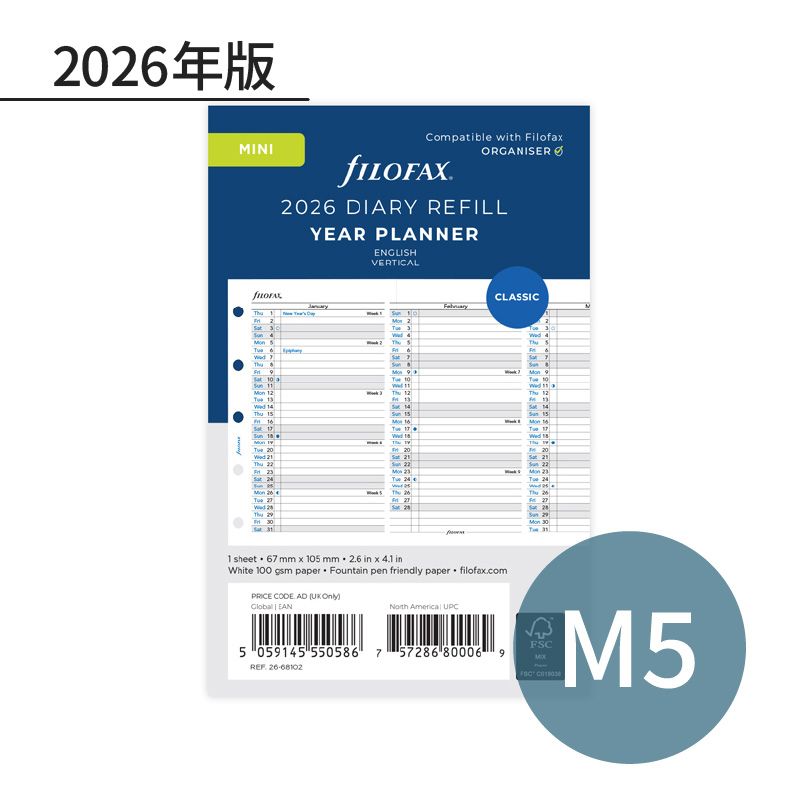 FILOFAX 2026ǯ �����ƥ��Ģ��ե��� M5 �С������륤�䡼�ץ��ʡ� 26-68102 �ե������ե��å���