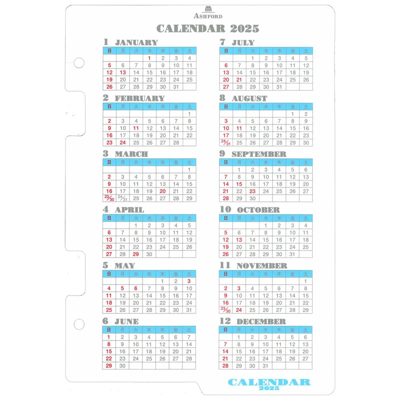 ASHFORD 2025ǯ �����ƥ��Ģ��ե��� A5 ����������ե��� �ۥ磻�� 0460-025