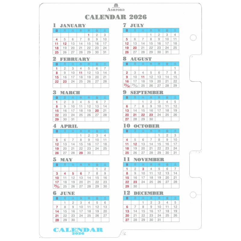 ASHFORD 2025ǯ �����ƥ��Ģ��ե��� A5 ����������ե��� �ۥ磻�� 0460-025