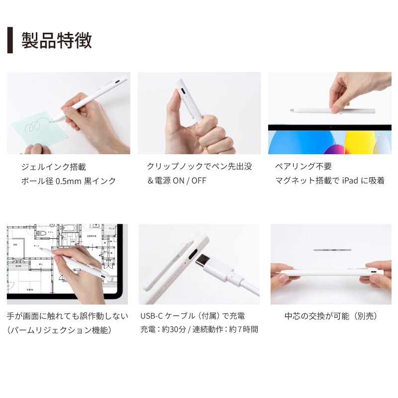 ���֥� �������饹 �ܡ���ڥ� 0.5mm STYLUS 2WAY �֥�å� / �ۥ磻��