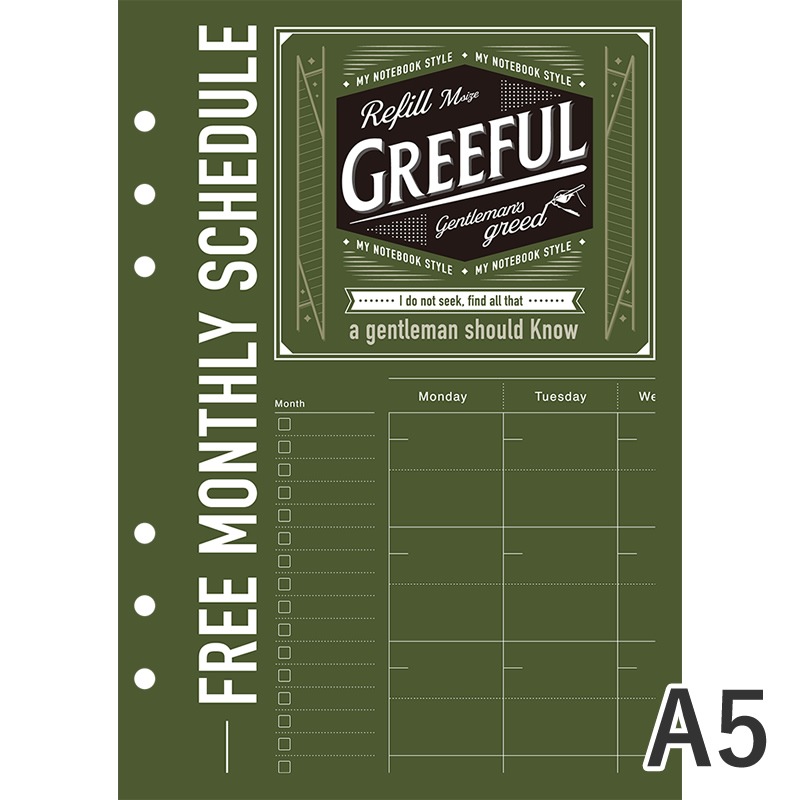 Greeful システム手帳リフィルM（A5） フリーマンスリー | あいうえお