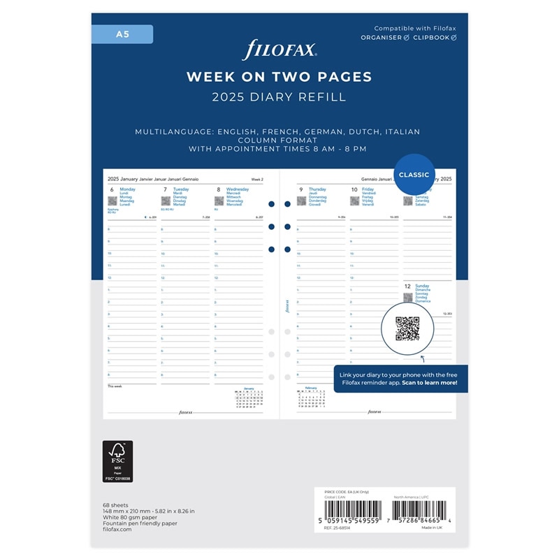 FILOFAX 2025ǯ �����ƥ��Ģ��ե��� A5 ������1���֡ʲ��� 25-68514 �ե������ե��å���