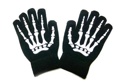 スマホ対応■キッズ＆レディース手袋【ホネ黒×白】