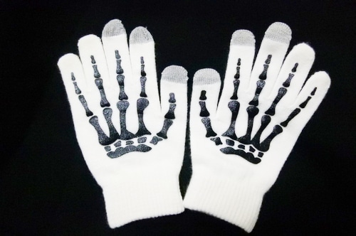 スマホ対応■キッズ＆レディース手袋【白×黒】