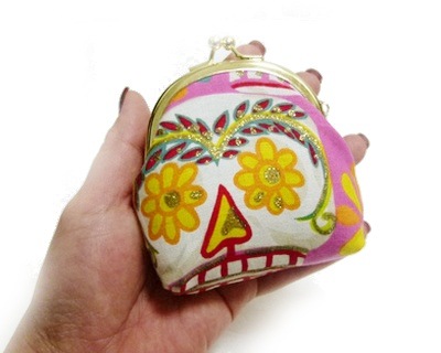 がま口小銭入れ【シュガースカル×ピンク】