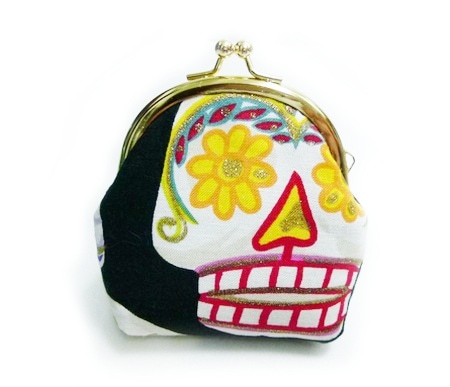 がま口小銭入れ【シュガースカル×黒】